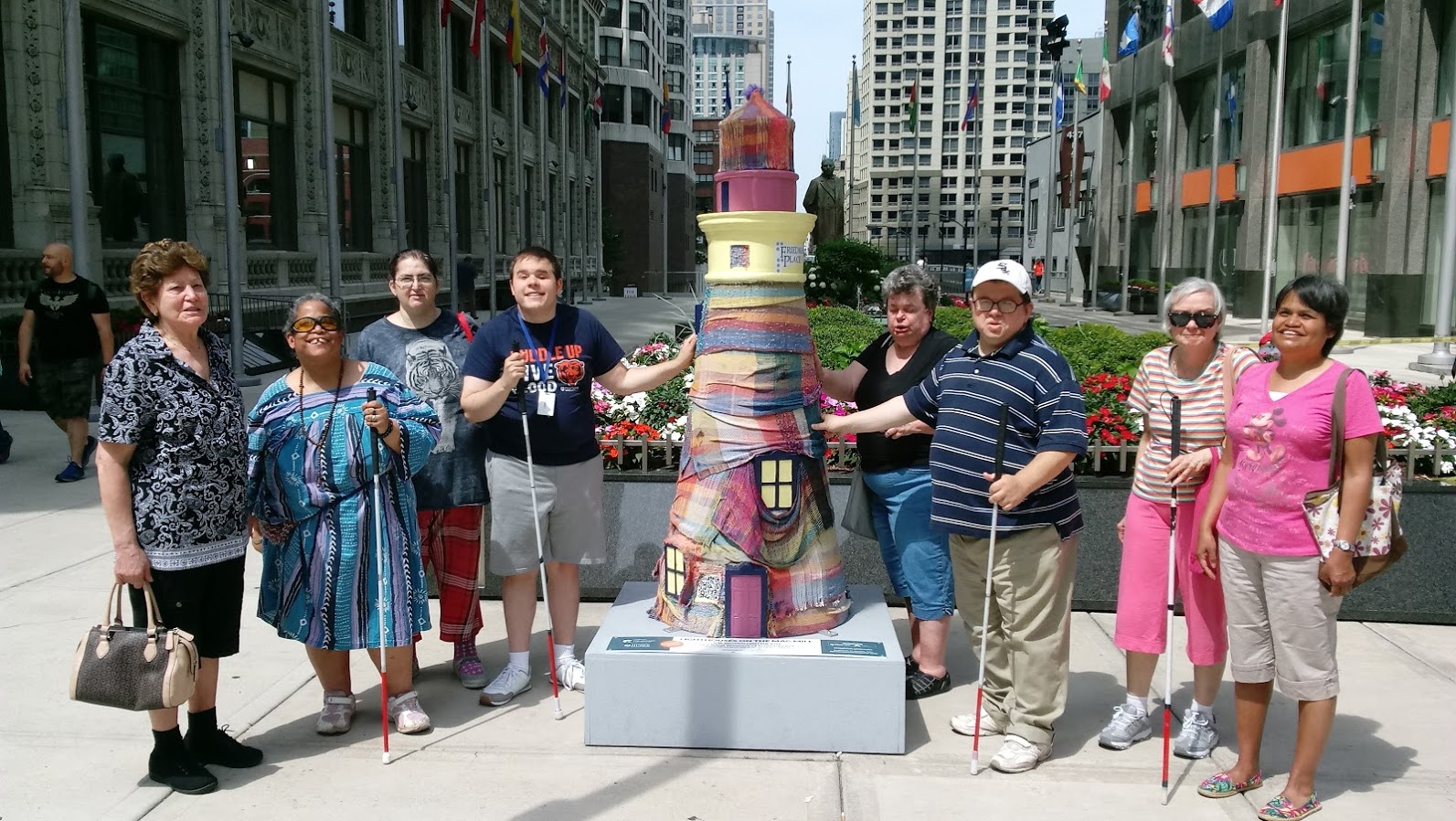 Residents visit the Friedman Place lighthouse on Michigan Ave.