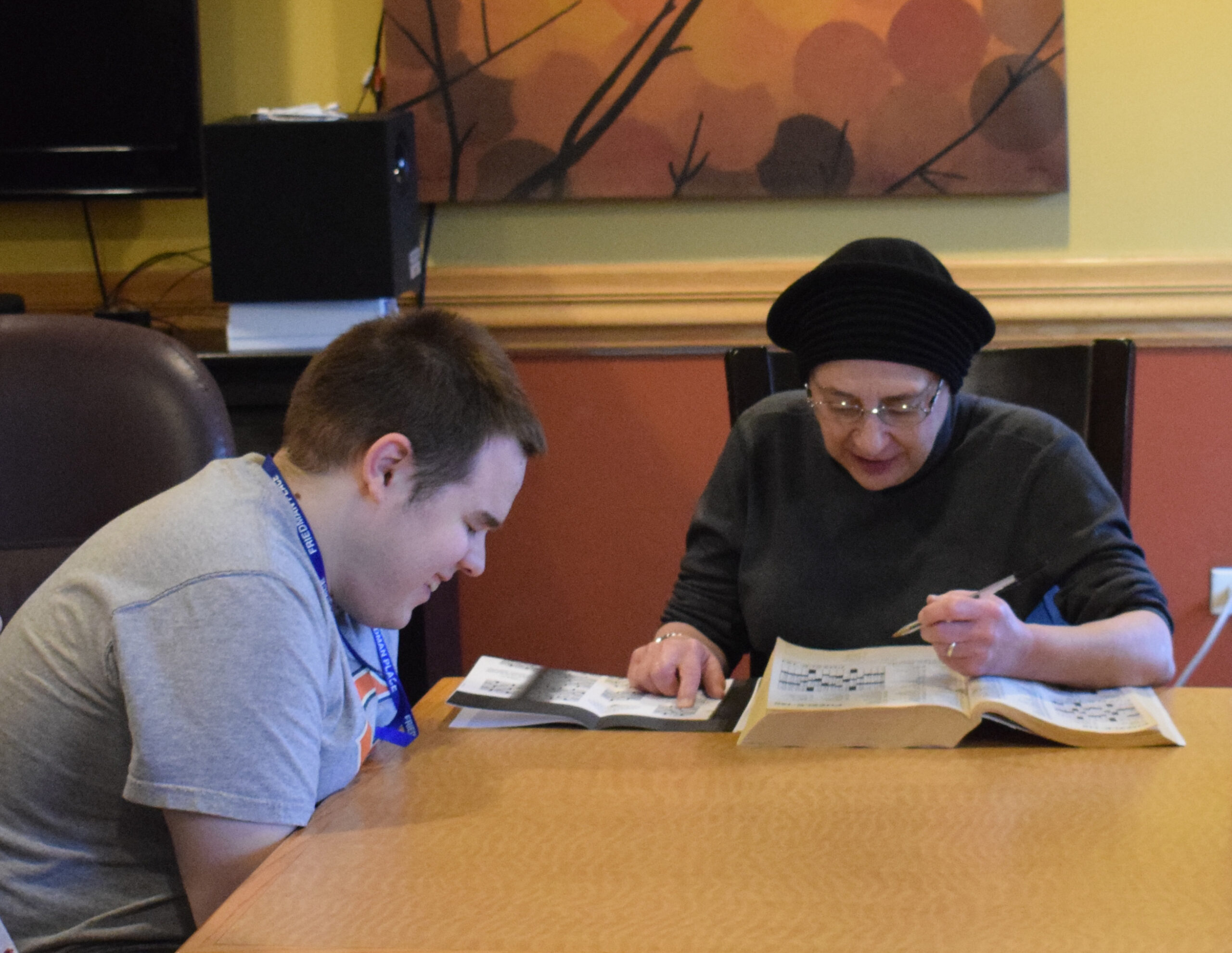 Volunteer, Susan, with a resident